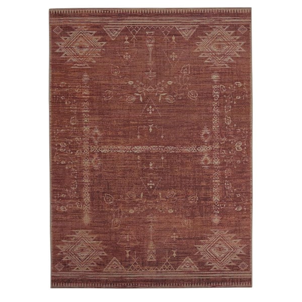 Park Merrie Brown and Ivory 8 x 10 ft. Traditional Woven Distressed Polyester Rectangle Indoor Area Rug