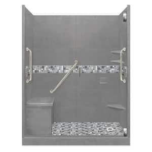 Newport Freedom Grand Hinged 34 in. x 60 in. x 80 in. Right Drain Alcove Shower Kit in Wet Cement and Chrome Hardware