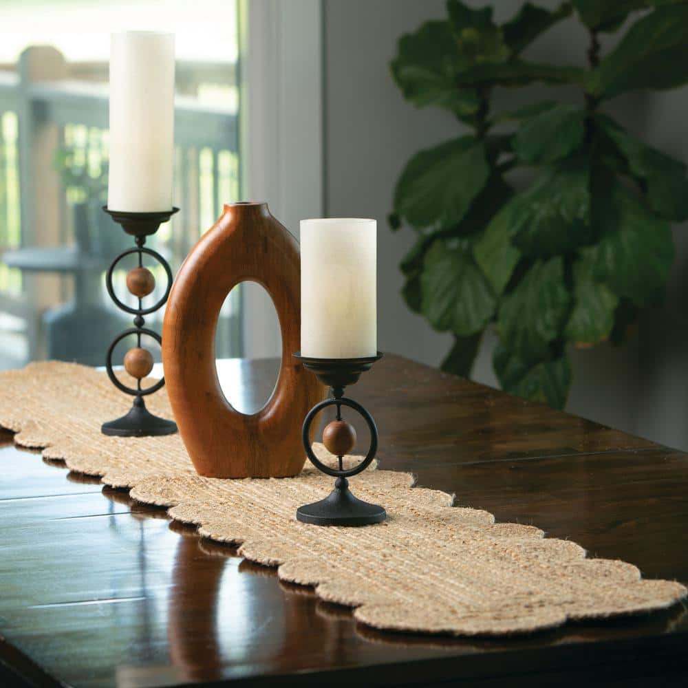 Set of Two Brown Mango Wood Hollow Oval Vases