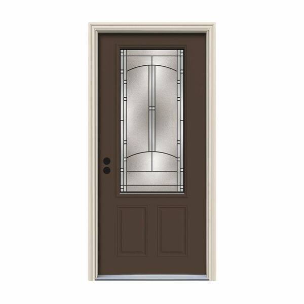 JELD-WEN 32 in. x 80 in. 3/4 Lite Idlewild Dark Chocolate Painted Steel Prehung Right-Hand Inswing Front Door w/Brickmould