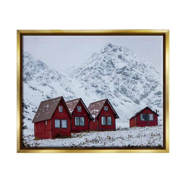 Stupell Industries Snowy Mountain Shacks by Daniel Sproul 1-Piece Floater Frame Graphic Print Nature Poster Art Print 31 in. x 25 in.