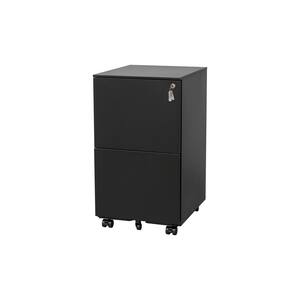 15.35 in. W x 17.72 in. D x 27.28 in. H Rolling Black Steel Linen Cabinet with Lockable 2-Drawer File Cabinet
