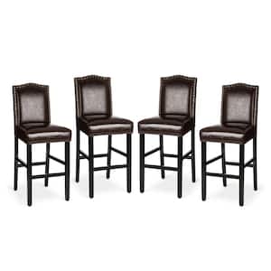 45 in. H Coffee Bonded Leather Wood High-Back Barchair with Studded Decor (Set of 4)