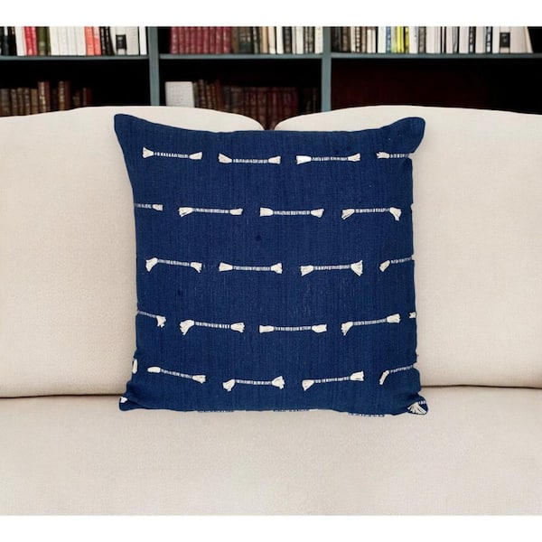 HomeRoots Dark Blue Striped Polyester 18 in. x 18 in. Throw Pillow
