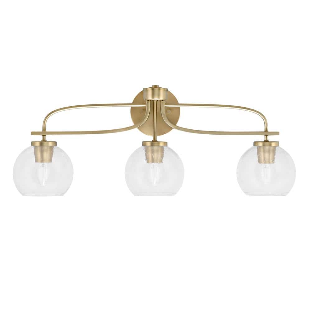 Olympia 27.5 in. 3-Light New Age Brass Vanity Light  Clear Bubble Glass Sha