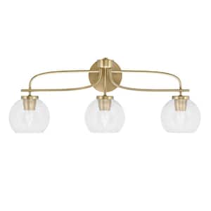 Olympia 27.5 in. 3-Light New Age Brass Vanity Light  Clear Bubble Glass Shade