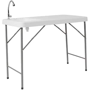 Wesley 45 in. Granite White Plastic Tabletop Metal Frame Portable Folding Table and Sink