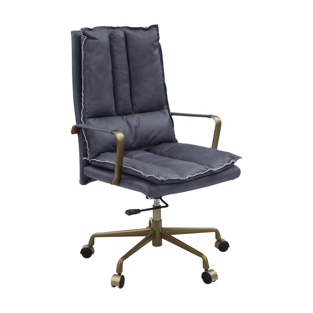 Gray Leather Executive Swivel Office Chair with Metal Accents