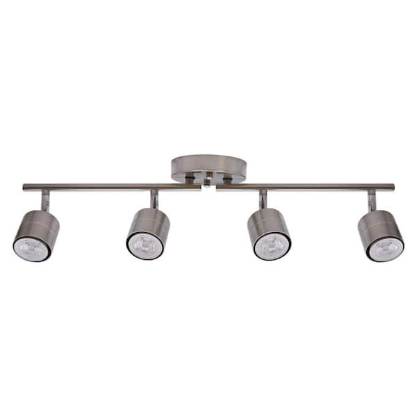 2. 2ft. 4-Light Brushed Nickel LED Ceiling Mounted Hardwired Track Light with Rotating Spotlights & Included 4 LED Bulbs