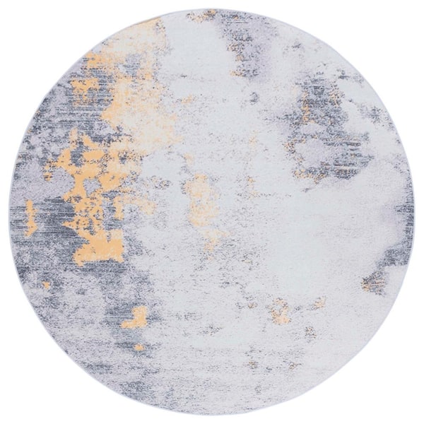 SAFAVIEH Tacoma Gray/Gold 4 ft. x 4 ft. Machine Washable Distressed Abstract Round Area Rug
