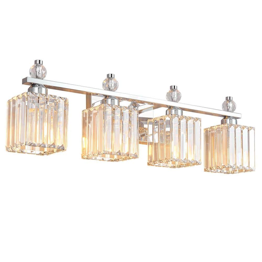 Home Lighting 28.34 in. 4-Light Chrome Square Modern Crystal Vanity Light Fixtures Over Mirror For Bathroom (JW-290) price history on PriceWatchPro