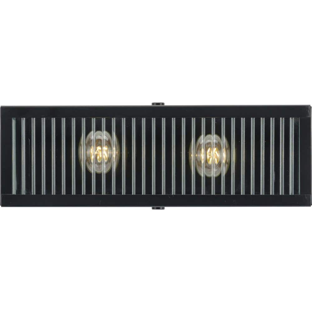 Matte Black Ribbed Glass 2-Light Bathroom Vanity Fixture