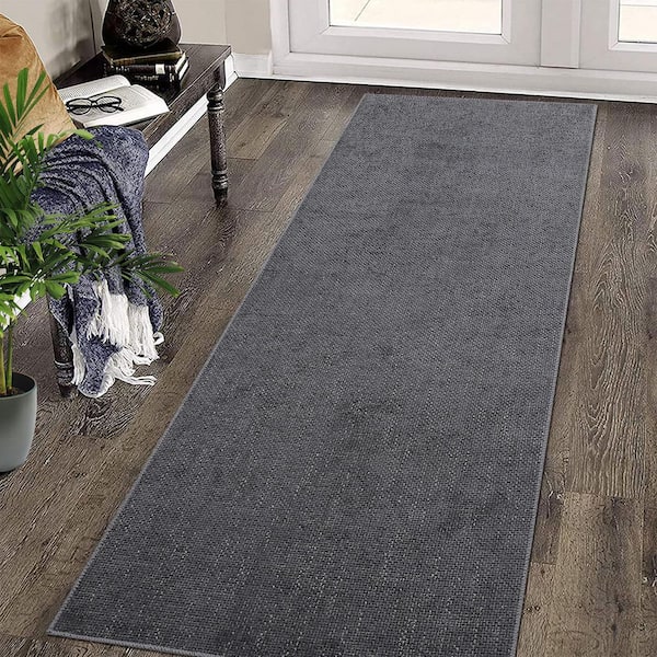 Modern Solid Rug Machine Washable Rug Low Pile Floor Cover Anti-stain Non-slip for Bedroom Hallway Dark Gray，2X6ft