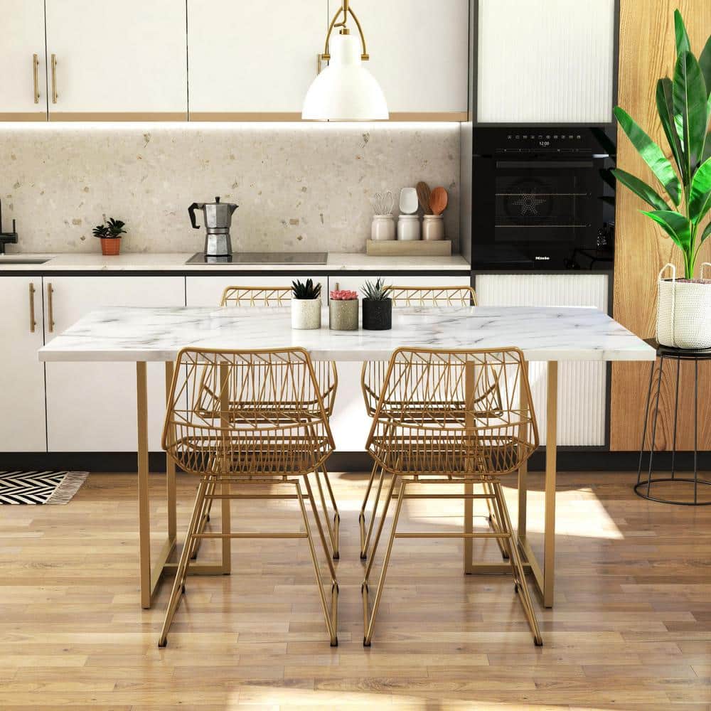 CosmoLiving Rectangular 68" Faux Marble Dining Table with Gold Legs