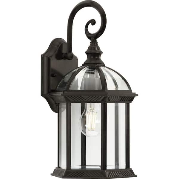 Progress Lighting Dillard 1-Light Antique Bronze Hardwired Outdoor Wall Lantern Sconce with Beveled Glass Shade