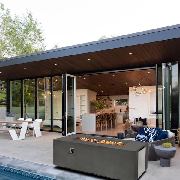 Unbranded Ultra-Large Dark Gray 70 in. Lava Fire Pit Table, 60000BTU/19kW Outdoor Terrace Fire Table, with 2-Stainless Steel Doors