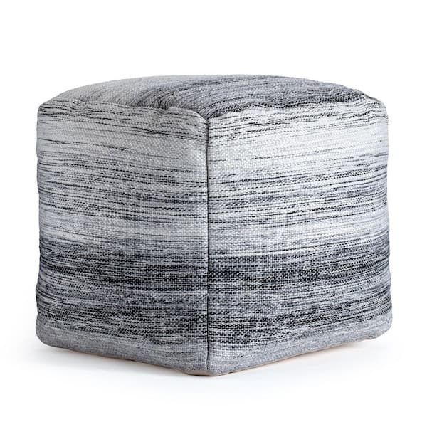 Inverness 20 in. x 20 in. x 20 in. Black and Ivory Pouf