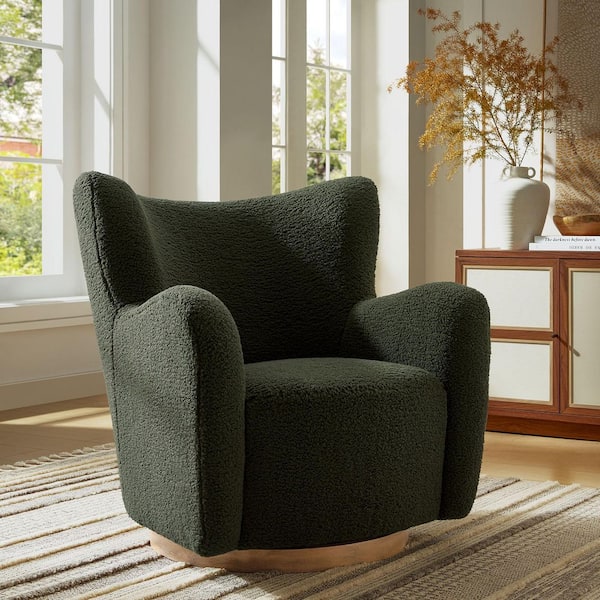 Montrose Wingback Sherpa Swivel Accent Arm Chair in Fern Walnut