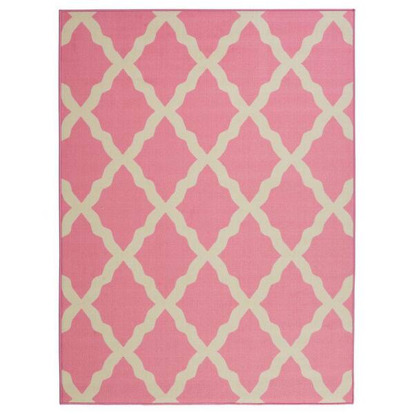 Ottomanson Glamour Collection Non-Slip Rubberback Moroccan Trellis Design 3x5 Indoor Area Rug, 3 ft. 3 in. x 5 ft., Pink