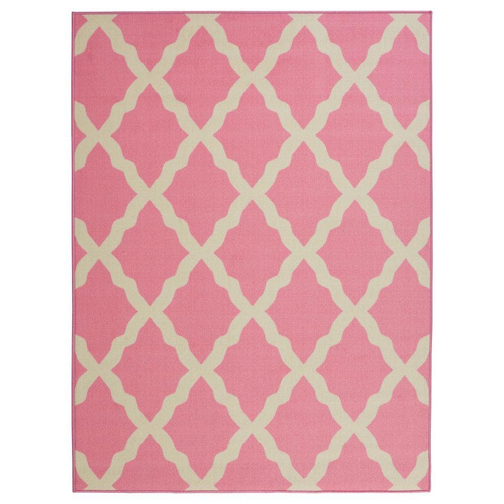 Ottomanson Glamour Collection Non-Slip Rubberback Moroccan Trellis Design  5x7 Indoor Area Rug, 5 ft. x 6 ft. 6 in., Pink PNK7027-5X7