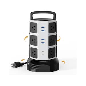 6.5 ft. Plug Extension Cord Power Strip Tower 12-Outlets Surge Protector in White with 4 USB and 2 Type C Ports