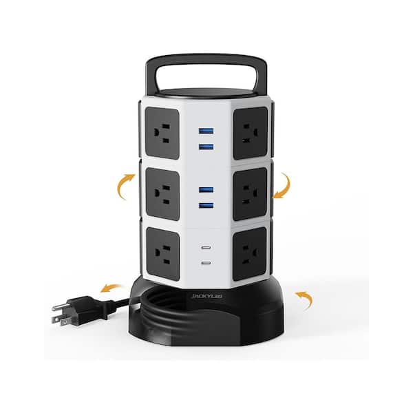 Lukyamzn 6.5 ft. Plug Extension Cord Power Strip Tower 12-Outlets Surge Protector in White with 4 USB and 2 Type C Ports
