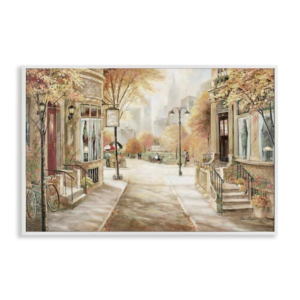 Stupell Industries City Street Shopfronts by Ruane Manning White Framed Abstract Giclee Art Print 16 in. x 24 in.