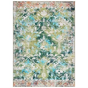 Riviera Green/Light Blue 4 ft. x 6 ft. Machine Washable Floral Geometric Area Rug