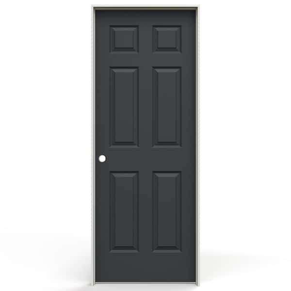 JELD-WEN 24 in. x 80 in. Colonist 6 Panel Right-Handed Textured Solid Core Black Molded Composite Single Prehung Interior Door