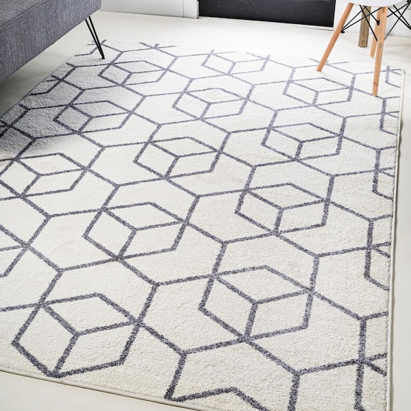 JONATHAN Y Tumbling Blocks Modern Geometric White/Gray 4 ft. x 6 ft. Area  Rug SEU101K-4 - The Home Depot