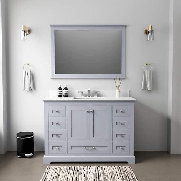 Lexora Dukes 48 in. W x 22 in. D Dark Grey Single Bath Vanity, White Quartz Top, Faucet Set, and 46 in. Mirror