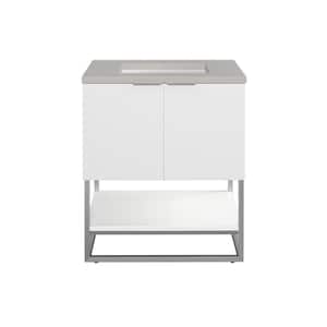 Brearly 30 in. W x 22 in. D x 35 in. H Single Sink Freestanding Bath Vanity in Glossy White with Pietra Gray Quartz Top