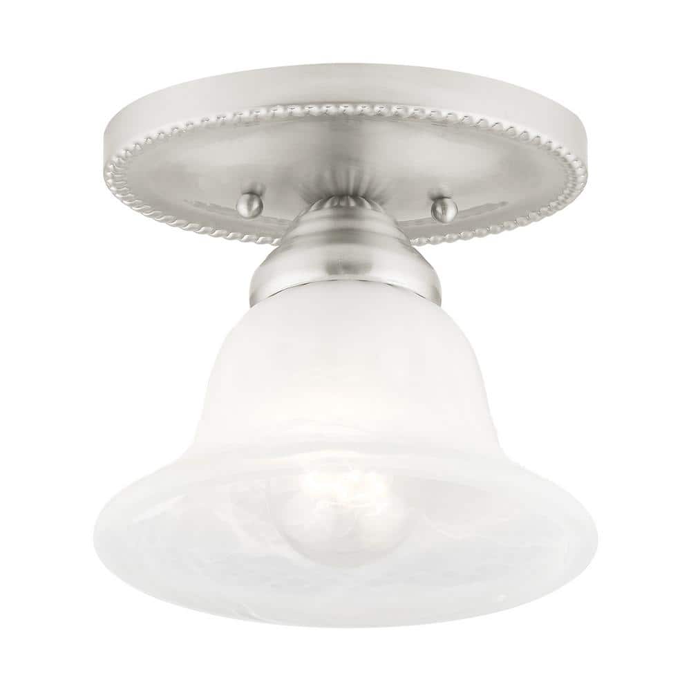 Edgemont Traditional Brushed Nickel Flush Mount with White Alabaster Glass