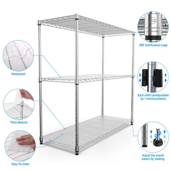 DUMOS 3-Tier Heavy Duty Metal Shelving Unit – Adjustable Wire Rack, Holds 250 Lbs Per Shelf – Storage For Kitchen, Garage, Pantry, Office