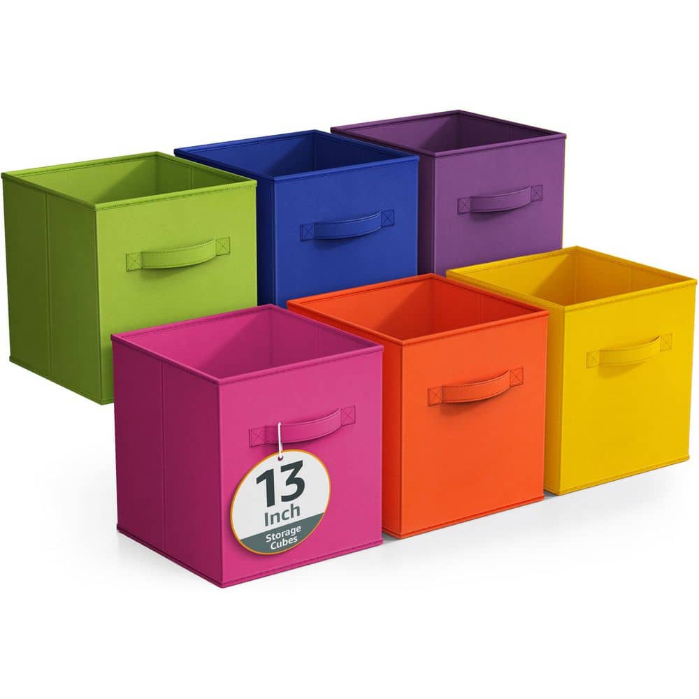 Large Storage Cubes with Handles, Multicolored 13 in. x 13 in. Fabric Decor