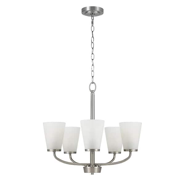 5-Light Brushed Nickel Chandelier with Etched Glass Shades