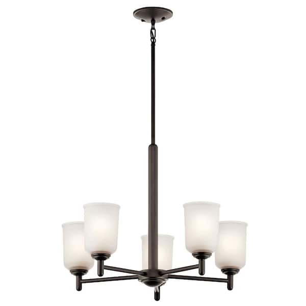 KICHLER Shailene 23.5 in. 5-Light Olde Bronze Transitional Shaded Cylinder Chandelier for Dining Room