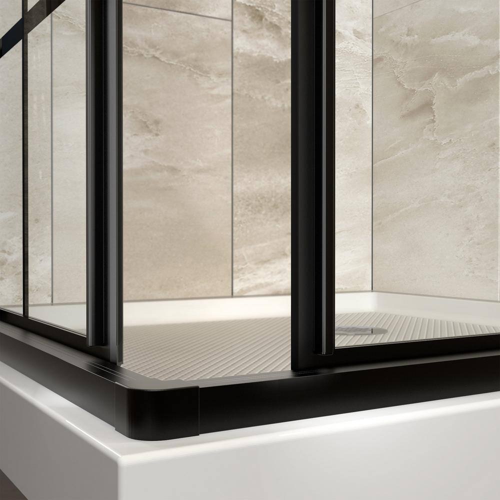 French Corner 40.5" Satin Black Framed Sliding Shower Enclosure