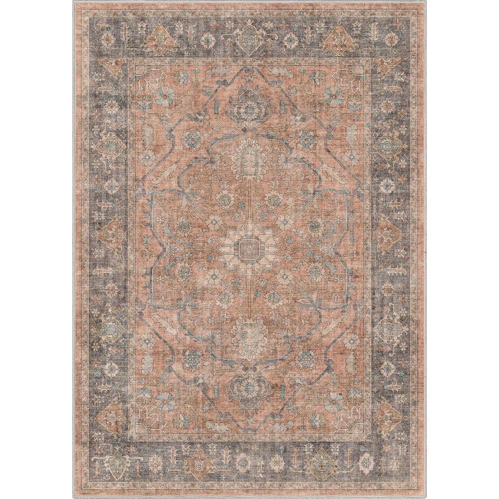 Coral and Gray Synthetic Chenille Rectangular Area Rug 3'3" x 5'