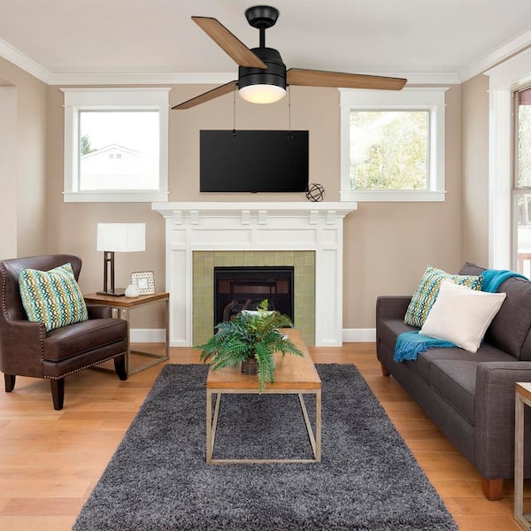 52 in. Hilda Matte Black Indoor Downrod Ceiling Fan with Pull Chains and White Adjustable LED Light