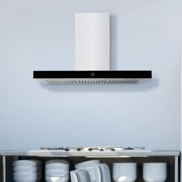36 in. Convertible Wall Mount Range Hood with Contemporary Style LED Baffle Filters in Stainless Steel