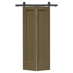 24 in. x 80 in. 1 Panel Shaker Olive Green Painted MDF Composite Bi-Fold Barn Door with Sliding Hardware Kit