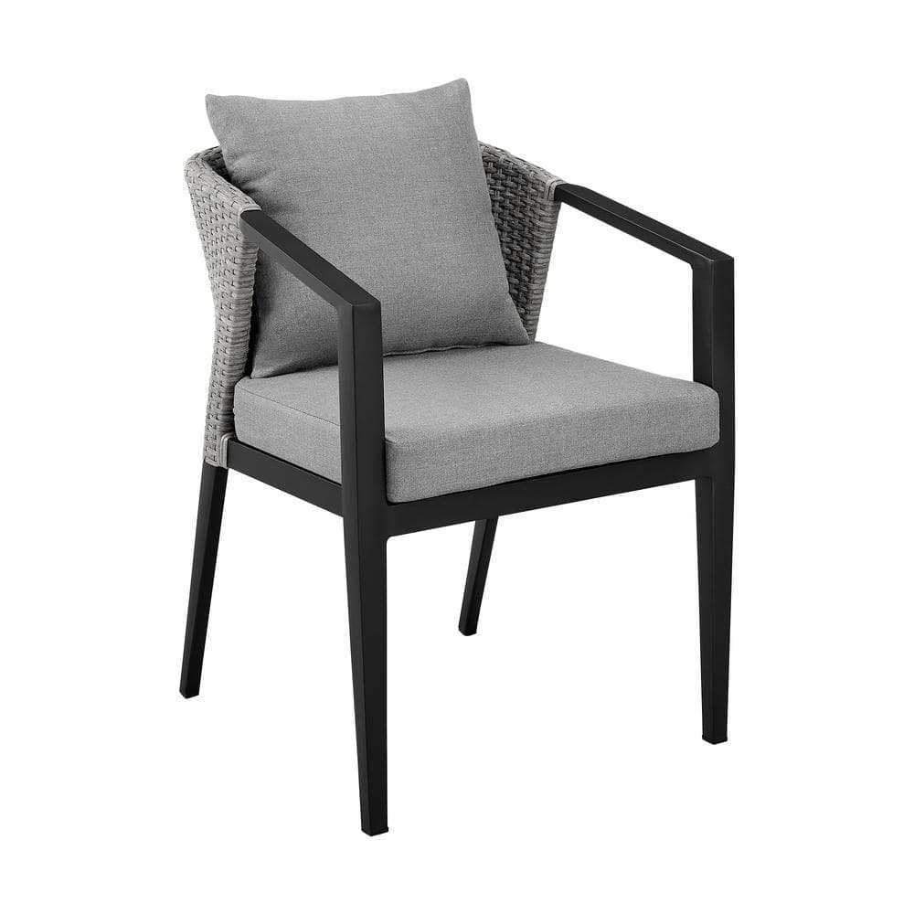 Aileen Gray and Black Aluminum Wicker Outdoor Dining Chairs with Cushions, Set of 2