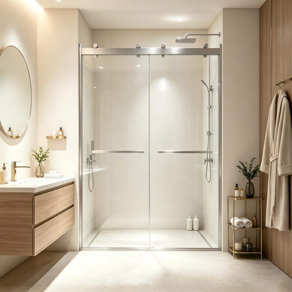 "60 in. W x 75 in. H Dual Sliding Frameless Shower Doors in Brushed Nickel with 5/16""(8mm) ANSI-certified Tempered Glass" price history on PriceWatchPro