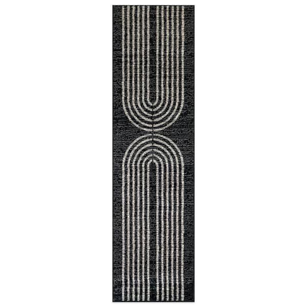 Contemporary Arch Design Area Rug Black 2 ft. 3 in. x 12 ft. Runner Rug