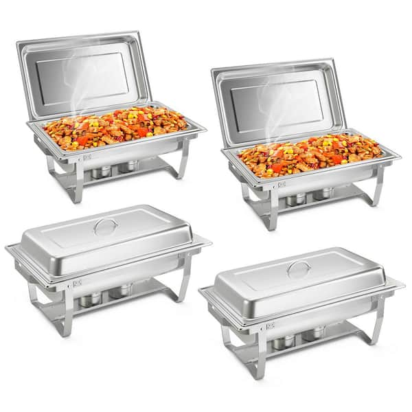 9 qt. Silver Stainless Steel Chafing Dish Buffet Set Chafers with Food Pans (4-Pack)