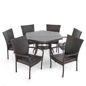 Leighton 30 in. Multi-Brown 7-Piece Metal Hexagonal Outdoor Dining Set