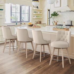 4-Set LUE BONA Rowland 26.5" Seat Height Line Upholstered Fabric Solid Wood Leg Swivel Bar stool