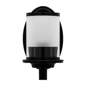 Truitt 5 in. 1-Light Matte Black Modern Transitional Wall Sconce with Frosted and Clear Edge Glass Shade