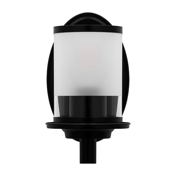 Hampton Bay Truitt 5 in. 1-Light Matte Black Modern Transitional Wall Sconce with Frosted and Clear Edge Glass Shade
